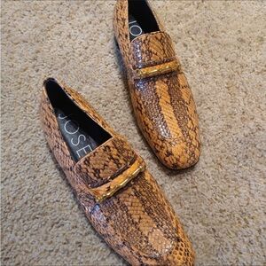 Joseph Women’s Snakeskin Loafers Size 38.5 Orange & Brown Leather Slip On